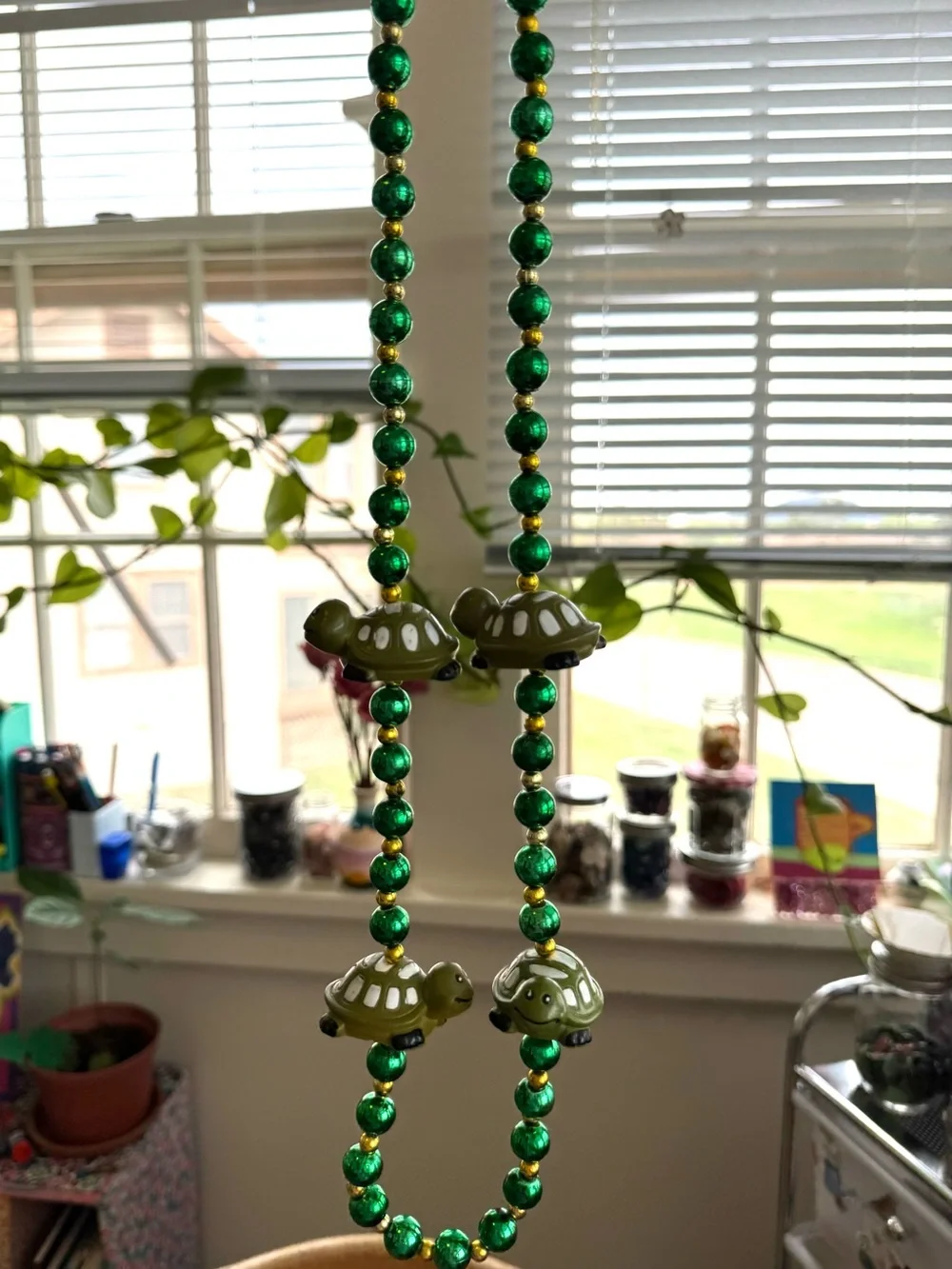 Turtle Beaded Necklace. 18 inches Long.